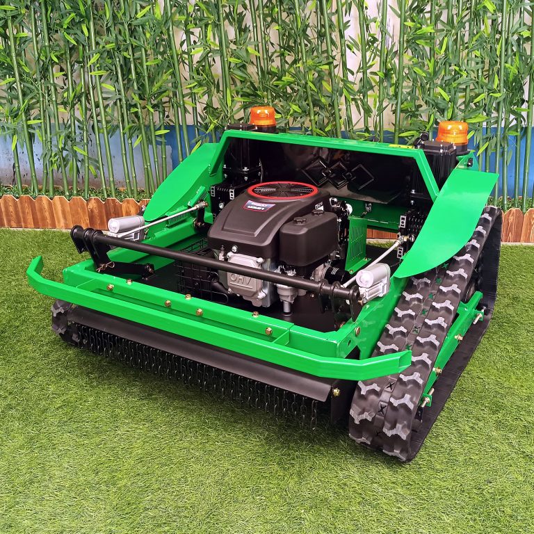 wireless crawler grass cutter machine made by Vigorun Tech, Vigorun RC caterpillar lawn cutting machine for sale