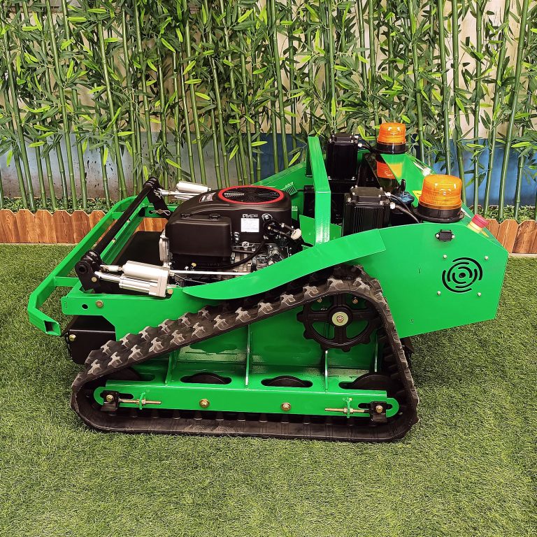 wireless track-mounted slasher mower made by Vigorun Tech, Vigorun wireless rubber track tank lawn mower for sale