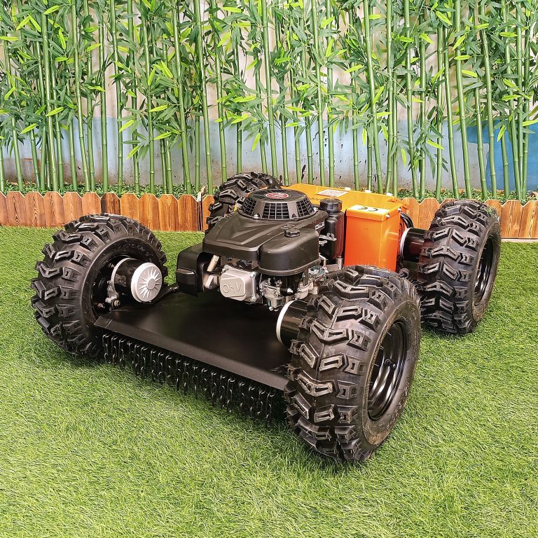 remote control rubber track weed mower made by Vigorun Tech, Vigorun wireless caterpillar cutting grass machine for sale
