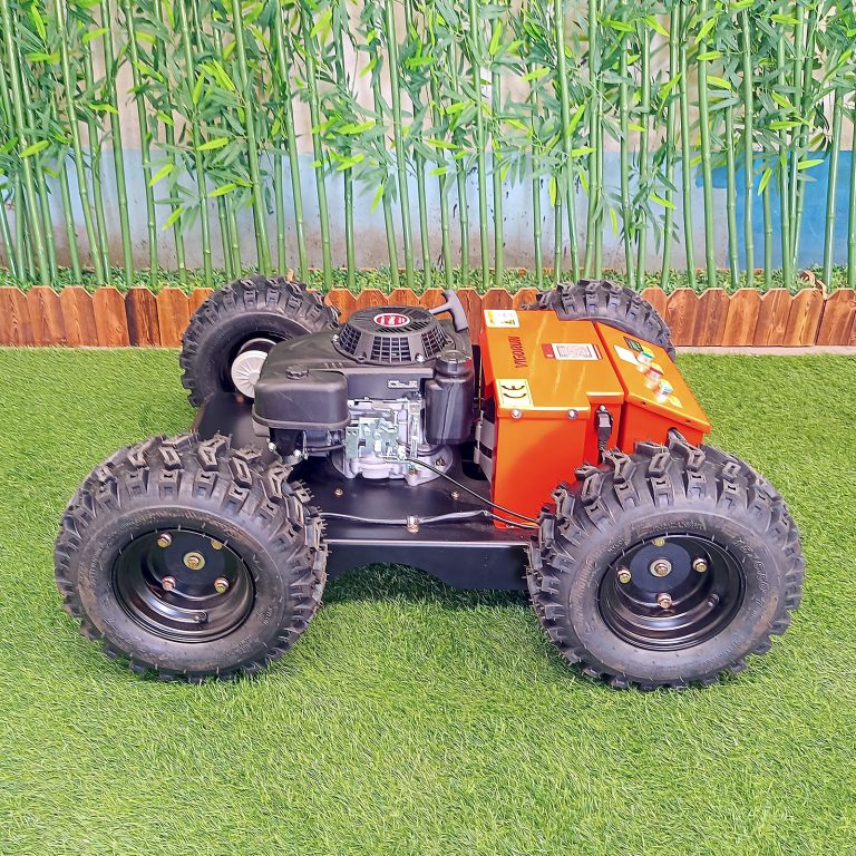 remote control tracked weed mower made by Vigorun Tech, Vigorun radio controlled track-mounted grass cutting machine for sale