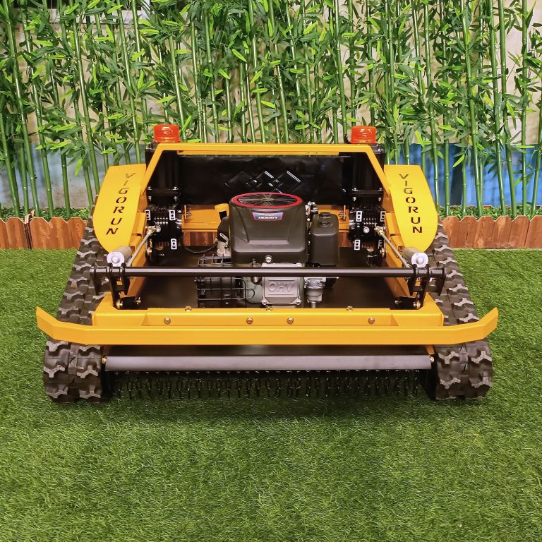 remote operated track-mounted weeder made by Vigorun Tech, Vigorun radio controlled rubber track grass trimming machine for sale