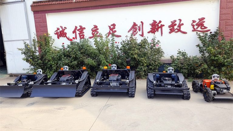 wireless radio control crawler weed mower made by Vigorun Tech, Vigorun remote operated tracked grass cutter machine for sale