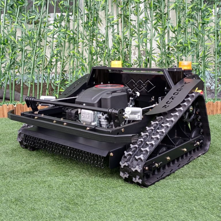 remote controlled track-mounted slasher mower made by Vigorun Tech, Vigorun remote operated track-mounted weed trimmer for sale